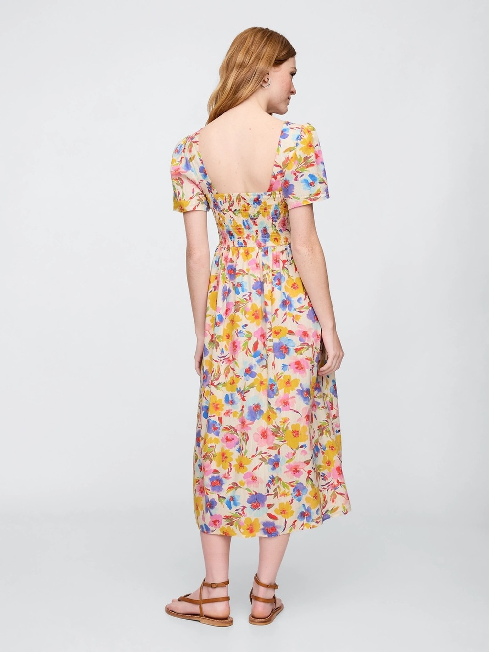 NWT GAP Print Smocked Puff Sleeve Midi Dress - Picture 2 of 13